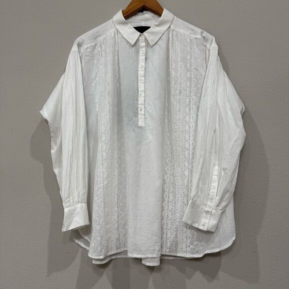 NILI LOTAN Selene Embroidered Cotton Popover Blouse Medium - Picture 2 of 13